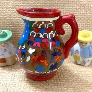 Mexican story telling pottery red ware pitcher creamer